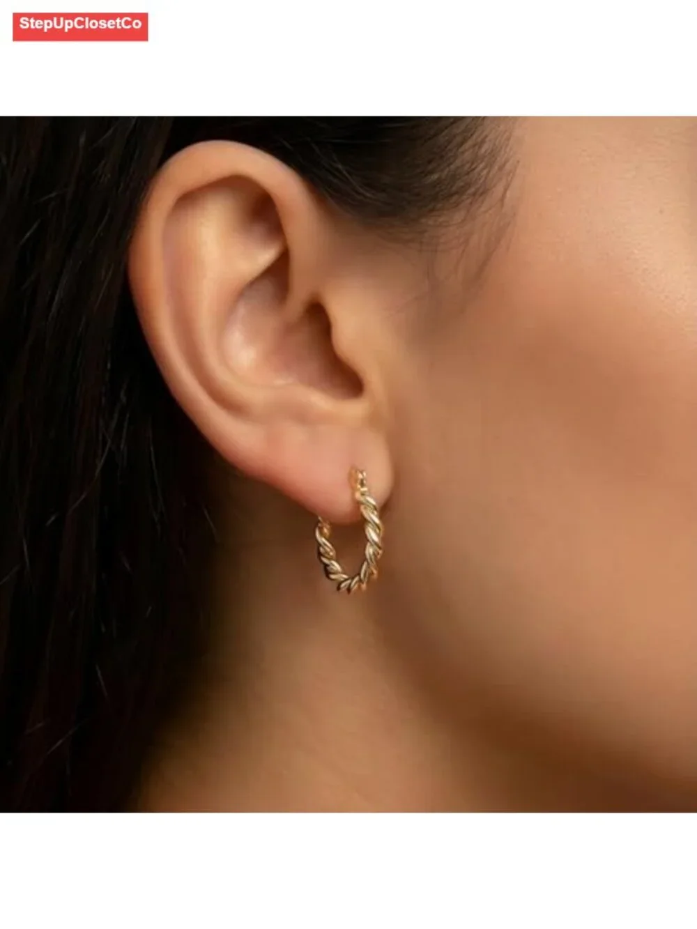 14K Gold Plated Twisted Hoop Earrings for Women - 15mm Small Dainty Chunky Rope